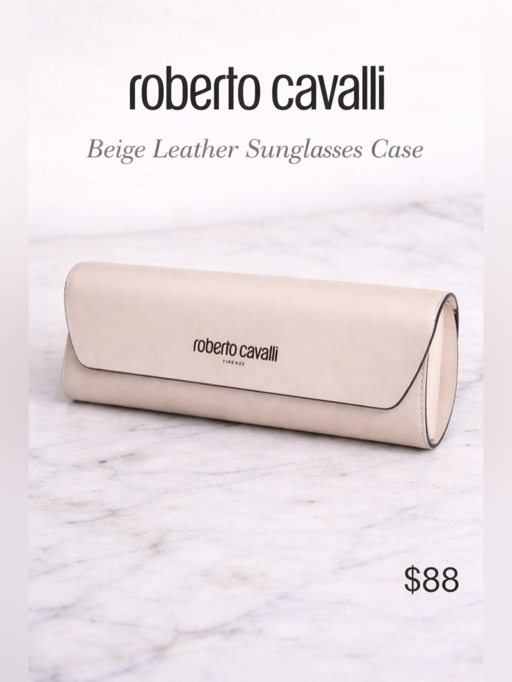 Roberto Cavalli Beige Leather Sunglasses Case Firenze Logo